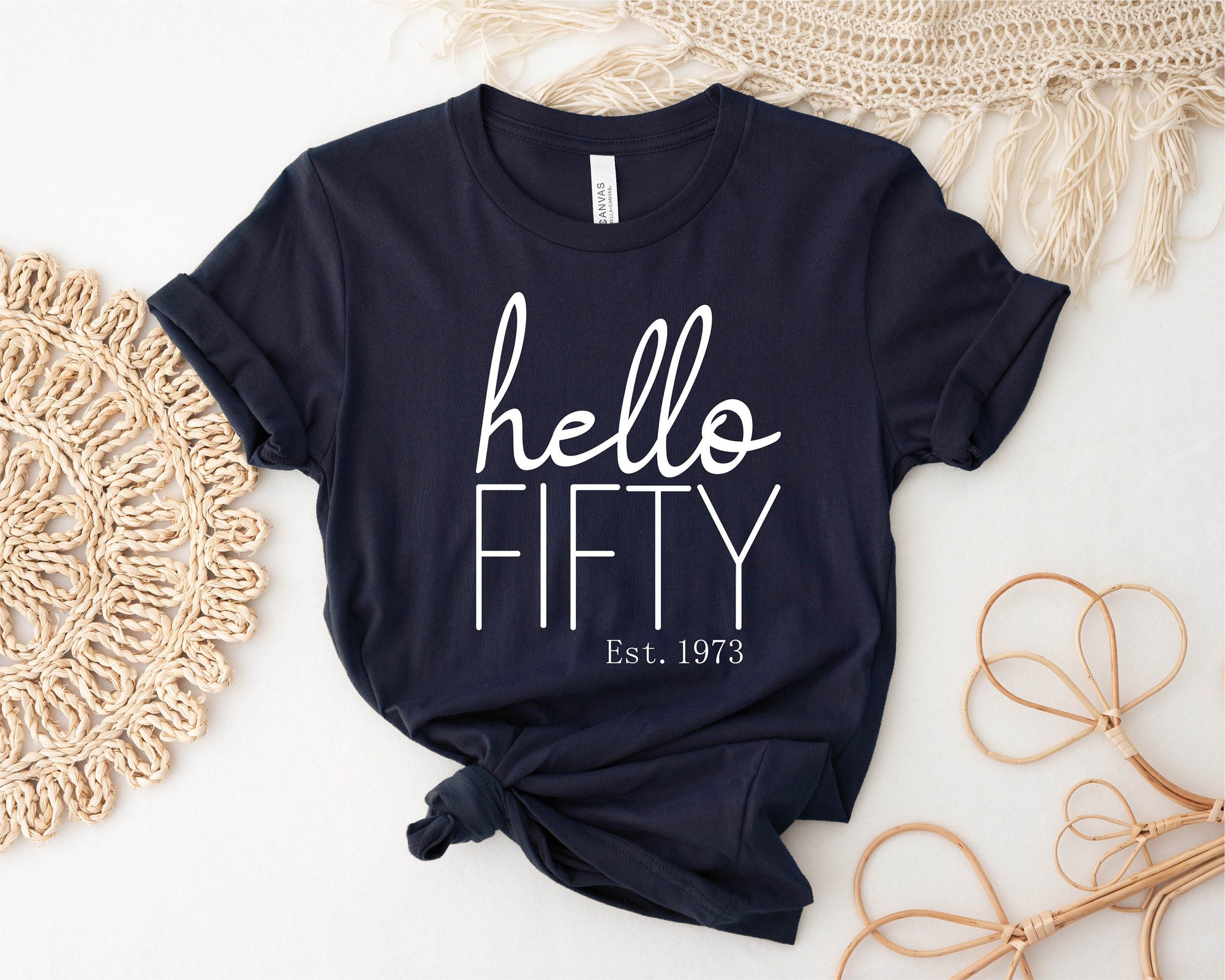 50th Birthday T-Shirt, Hello Fifty Est, Personalised Year, 50 And Fabulous T-Shirt, Women's 50th Birthday T-Shirt, Women's 50th Birthday