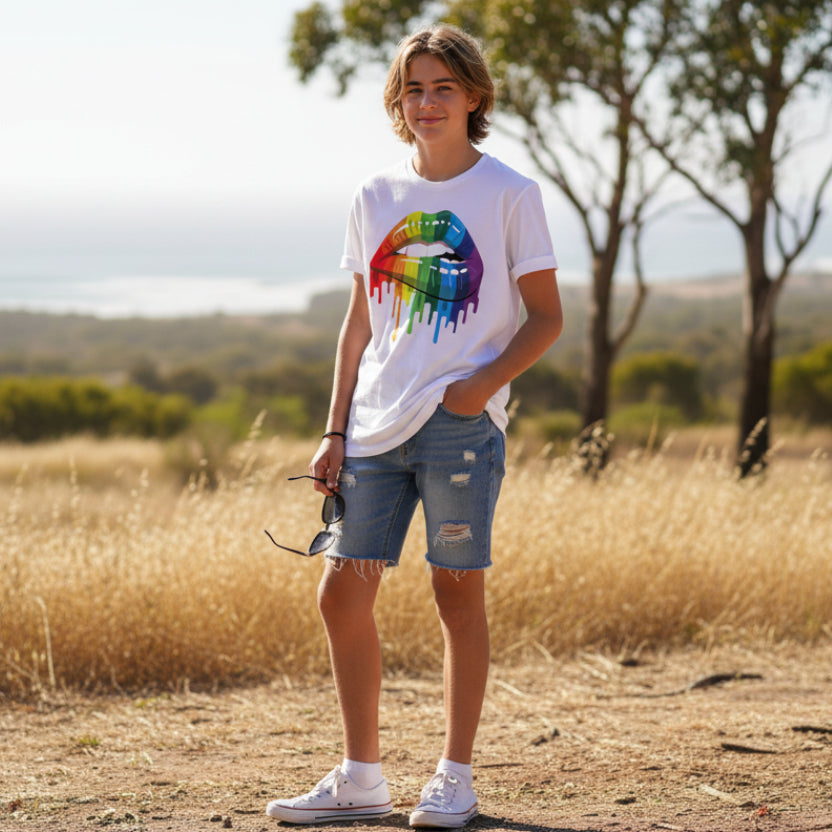 Pride T-shirt, Rainbow Lips T-shirt,  Mardi Gras T-shirt, Self Expression T-shirt, LQBTQIA T-shirt, Rainbow T-shirt, Pride Colours, Liquid