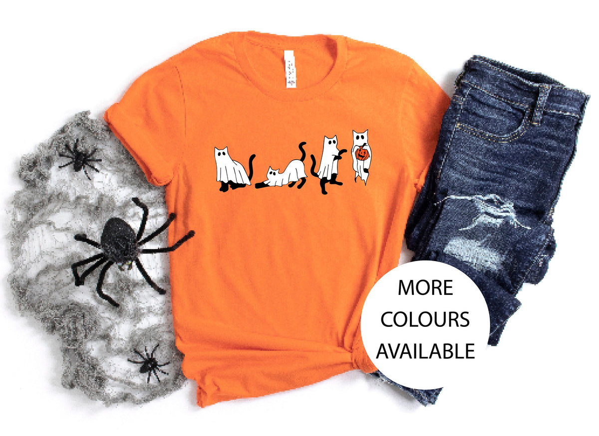 Halloween Cats T-Shirt, Ghost Cats T-Shirt, Scary Cats T-Shirt, Halloween T-Shirt, Halloween T-Shirt For Women, Funny Halloween T-Shirt