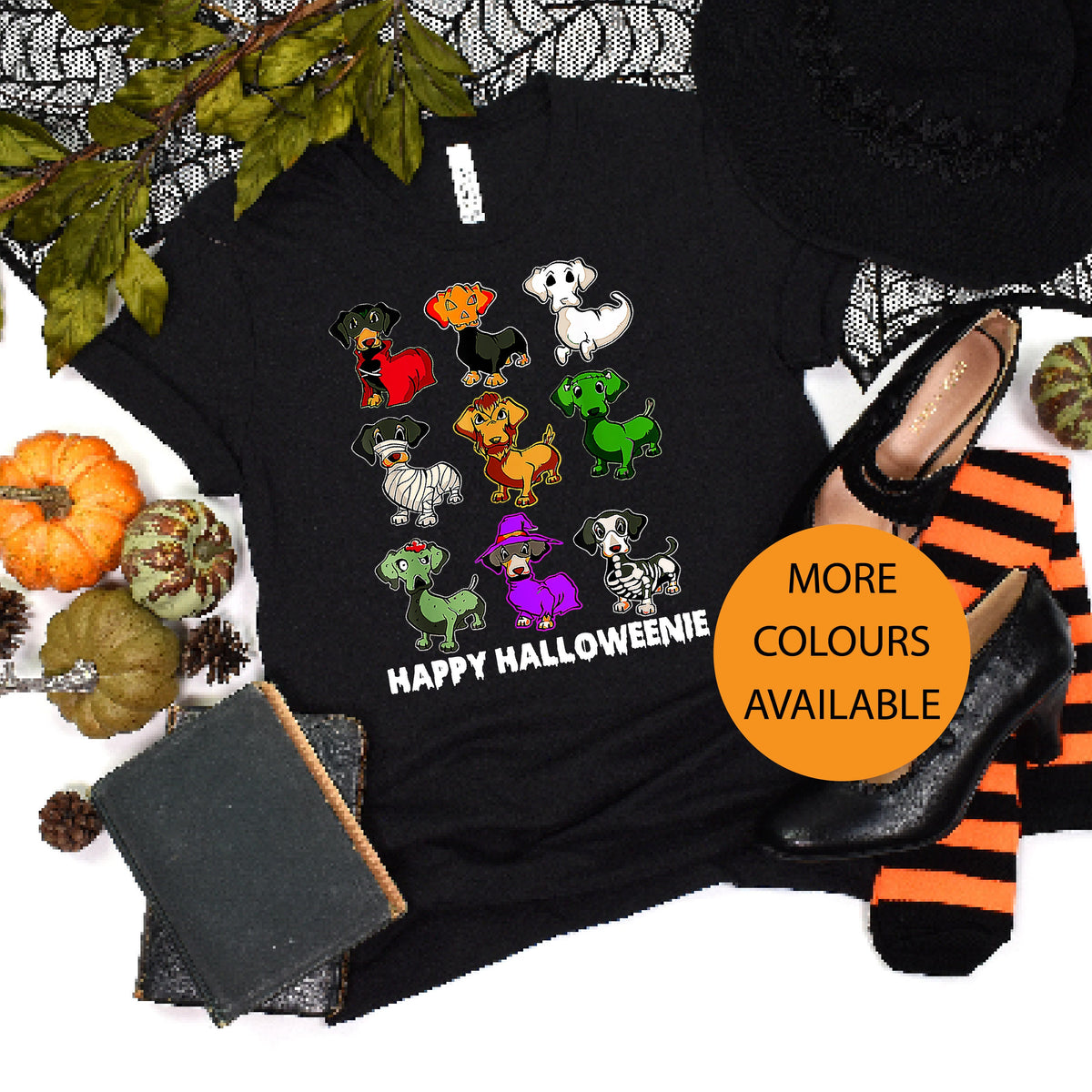 Happy Halloweenie T-Shirt, Halloween T-Shirt, Halloween T-Shirt With Sausage Dog, Women&#39;s Fancy Dress Shirt, Halloween Outfit, Dachshund Tee