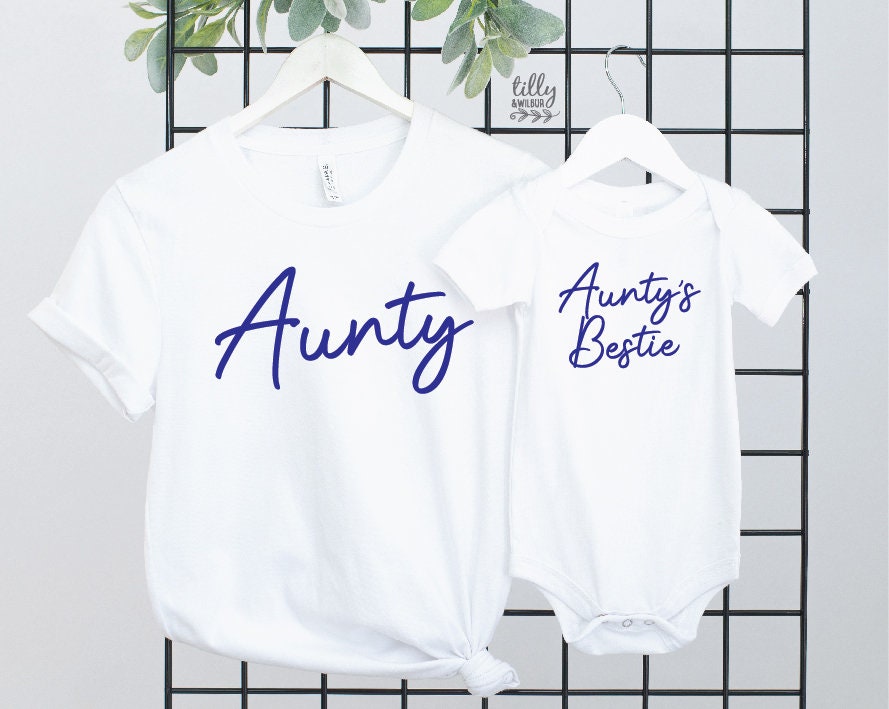 Aunty And Aunty&#39;s Bestie Set, Choose Print Colour, Auntie And Auntie&#39;s Bestie Set, Aunty T-Shirt, Niece Gift, Nephew Gift, Aunty Gift