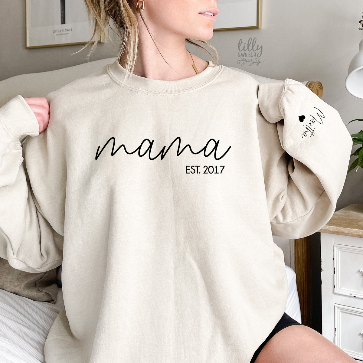 Mama Sweatshirt With Date And Cursive Name On Sleeve, Mama Est Sweatshirt, Mothers Day Gift, Personalised Mum Gift, Mum Life Jumper